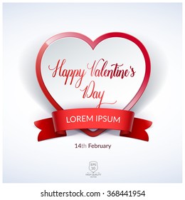 Valentines day paper heart with ribbon background. Vector illustration.