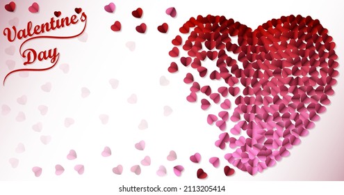 Valentine's Day. Paper origami hearts, folded in the shape of a heart. Horizontal template design for banners, flyers, greeting cards, social media. Vector illustration isolated on white background