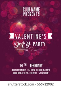 Valentine's Day party . Beautiful backdrop with bokeh heart . Vector illustration with lights. Invitation to club. Vector illustration EPS10