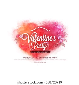 Valentine's Day Party Celebration Flyer, Banner, Pamphlet or Invitation with splash in Heart shape.
