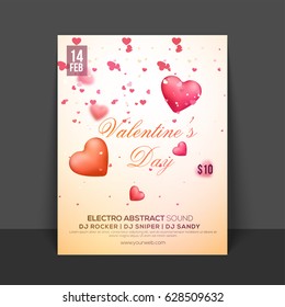 Valentine's Day Party celebration Template, Banner or Flyer design decorated with beautiful hearts.