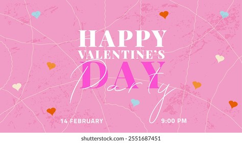 Valentine's Day Party Design Set. Modern Creative Art Typography for Advertising, Social Media, Posters, Banners, Covers. Geometric Background in Pink, Orange, Purple. Vector Illustration