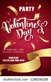 Valentines Day Party Design Vektorvorlage. Calligrafische Valentinstag Lettering Decorated.Valentines Plakatvorlage. Tapete, Flyer, Einladung, Poster, Broschüre, Banner. Vektorgrafik