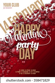 Valentines Day Party Flyer Background  Design. Vector template of invitation with hearts, flyer, poster or greeting card.