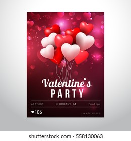 Valentines Day Party Flyer Design. Vector template of invitation card or flyer and poster.