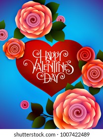 Valentines Day party flyer with hand made lettering. Vector illustration.
