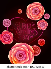 Valentines Day party flyer with hand made lettering. Vector illustration.
