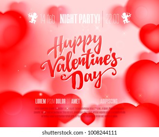 Valentines Day party flyer with hand made lettering. Vector illustration.