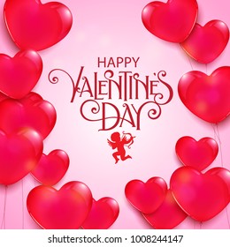 Valentines Day party flyer with hand made lettering. Vector illustration.