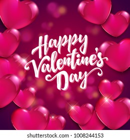 Valentines Day party flyer with hand made lettering. Vector illustration.