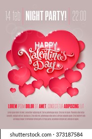 Valentines Day party flyer with hand made lettering. Vector illustration.