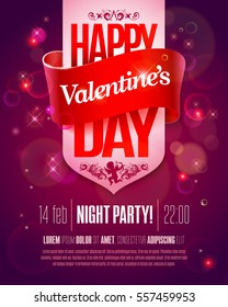 Valentines Day party flyer with hand made lettering. Valentines Day Vector illustration. Valentine's Day art, Valentine Day greeting card