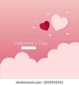 Valentine's day party flyer in paper style
