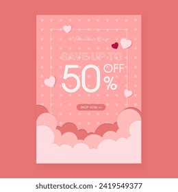 Valentine's day party flyer in paper style
