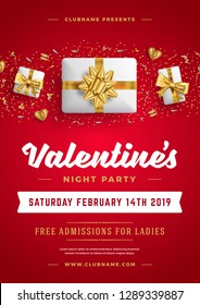 Valentines day party flyer or poster design. Template invitation or greeting card. Vector illustration.