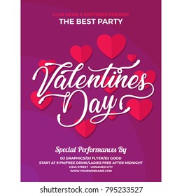 Valentines Day Party Flyer in Solid Color. Valentines day background