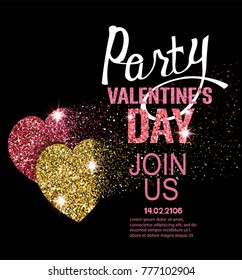 Valentine's Day party greeting cards with textured crumbling hearts. Vector illustration