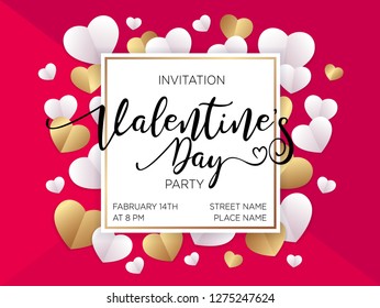 Valentine's day party invitation background with hearts. Vector illustration. Wallpaper, flyer, invitation, poster, brochure, banner.