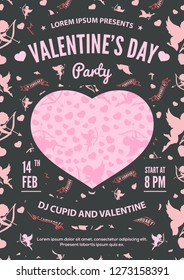 Valentine's Day party invitation, flyer or poster design. Vector illustration.