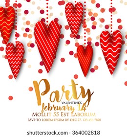  Valentine's Day Party Invitation with gift box snow and heart. 