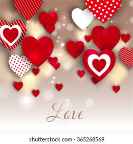 Valentine's Day Party Invitation. Set of red different paper hearts. 