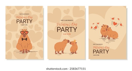 Valentine's Day Party Invitation Templates With Cute Romantic Capybaras