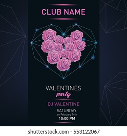 Valentines Day party. Light effect. Vector poster Design Template flayer