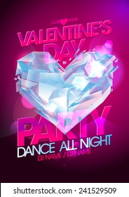 Valentines Day Party Pink Design With Diamond Heart.