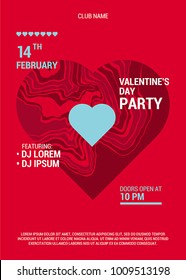 Valentine's Day party poster. Beautiful backdrop with big marble heart. Vector illustration.
