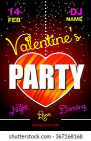 Valentine's Day party poster. Dance party, design with place for text. Bright web banner designs template. 