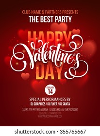 Valentines Day Party Poster Design. Template Of Invitation, Flyer, Poster Or Greeting Card. Vector Illustration EPS10