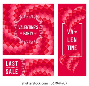 Valentines Day Party Poster Design Template. Vector illustration in bright red colors.