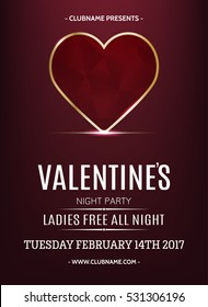 Valentines Day Party Poster Design Template. Elegant design. Ruby Heart.