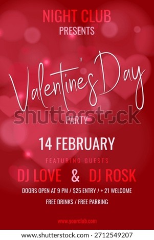 A Valentine's Day party poster featuring blurred hearts on a red background is perfect for party invitations, romantic get-togethers, and engaging social media posts that highlight the warmth of love.