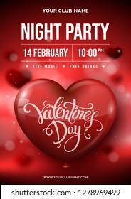 Valentine's Day Party poster, flyer, banner. Night party flyer. Vector illustration