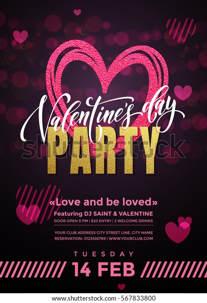 Valentines Day Party Poster Gold Pink Stock Vector Royalty Free