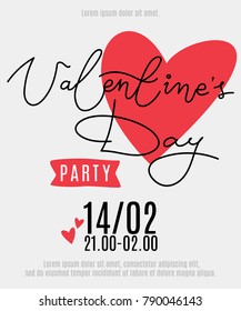 Valentine's Day party poster with hearts and handwritten text.