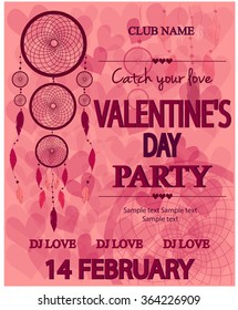 Valentines Day Party Poster. Vector illustration.
