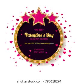 Valentine's day party. Retro light banner.Valentine's card. Vector illustration. Vintage banner on white background.