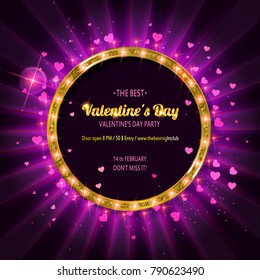 Valentine's day party. Retro light banner.Valentine's card. Vector illustration. Vintage banner on dark background.