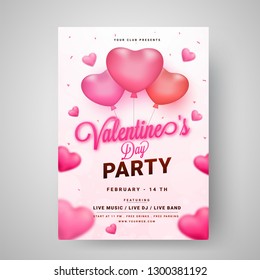 Valentine's Day party template or flyer design decorated with glossy heart balloons.