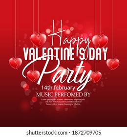 Valentine's Day party template or poster, invitation card design with glossy hearts decoration.