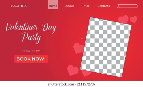 Valentine's day party web landing page with beautiful hearts free vector