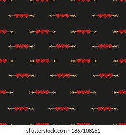 Valentines day pattern with arrow with hearts on gray background. Romantic background for design of clothes, prints, gift wrapping in flat cartoon style. vector stock illustration
