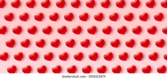 Valentine's day pattern background with 3d red hearts. Vector illustration