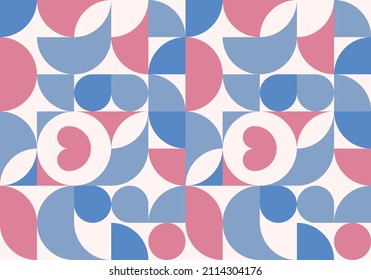 Valentine's Day pattern. Bauhaus vector pattern with hearts for packaging, banners, covers, backgrounds, poster art, textile design, decorative prints, invitation letters etc.