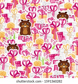 Valentine's Day pattern. Cartoon style. Vector illustration