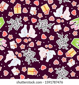 Valentine's Day pattern. Cartoon style. Vector illustration