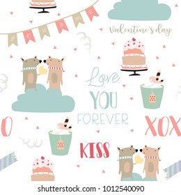 Valentine's day pattern collection with bear, cake and dessert