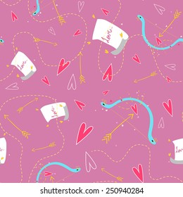 Valentine's day pattern with cupid's arrows and hearts. Vector illustration.